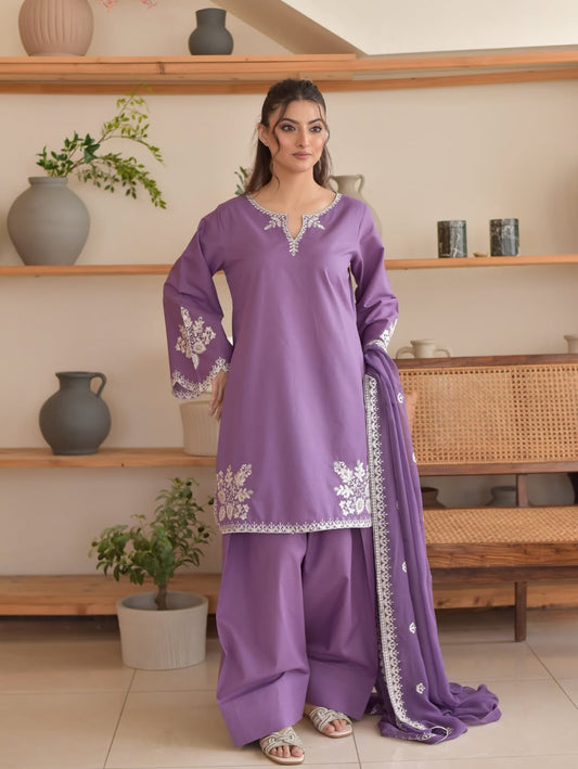 Ash (Embroidery 3.Pcs with Farshee Shalwar)