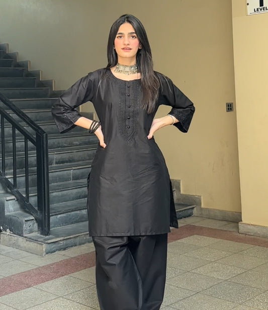 Black Blush (Embroidery 3.Pcs with Farshee Shalwar)