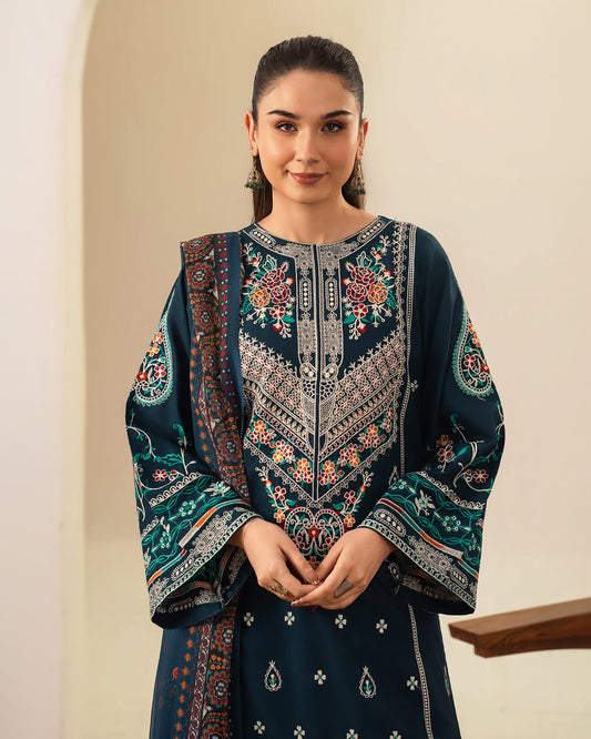 Zarqash (Embroidery 3.Pcs with bottom style Farshee Shalwar)