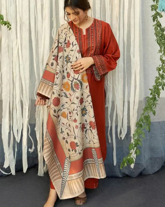 AYAT - EMBROIDERED WITH DIGITAL SHAWL (3.Pcs)