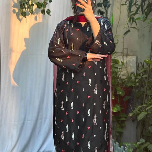 Black Multi Embroidery (3.Pcs)