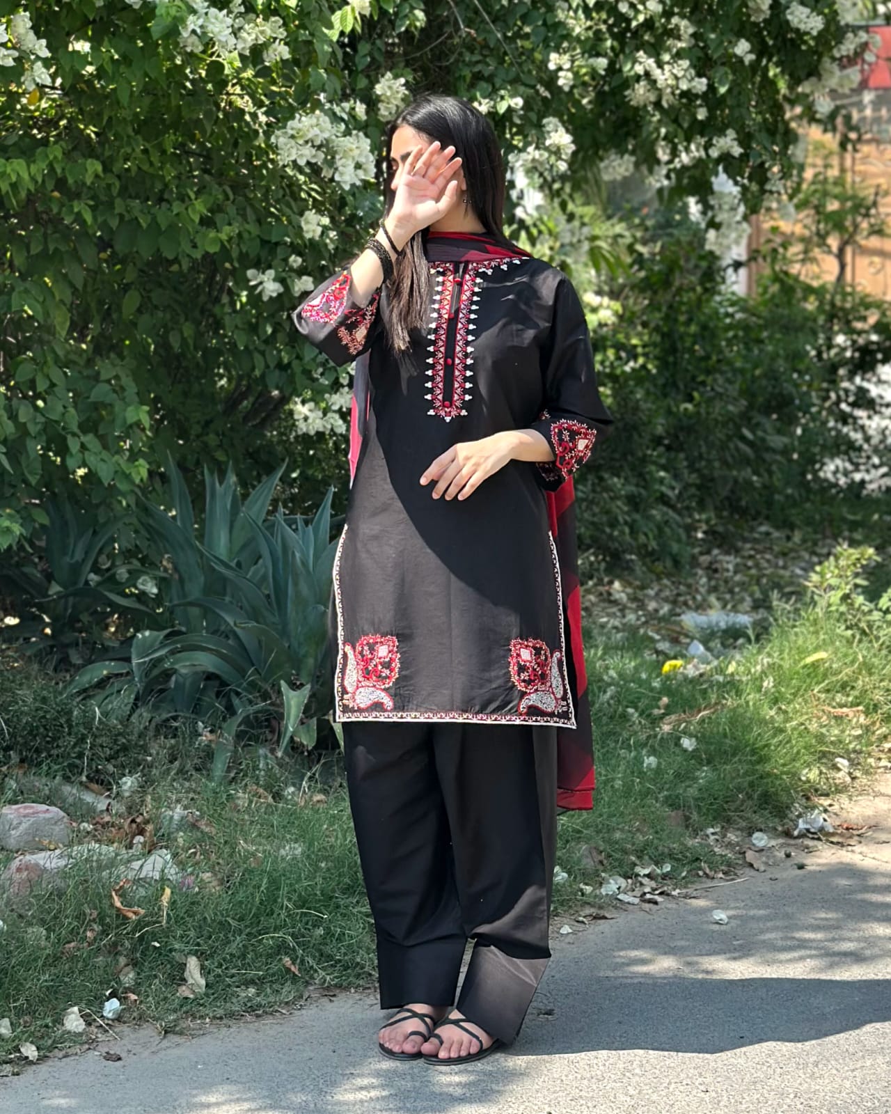 Black Charm (Embroidery 3.Pcs with Farshee Shalwar)