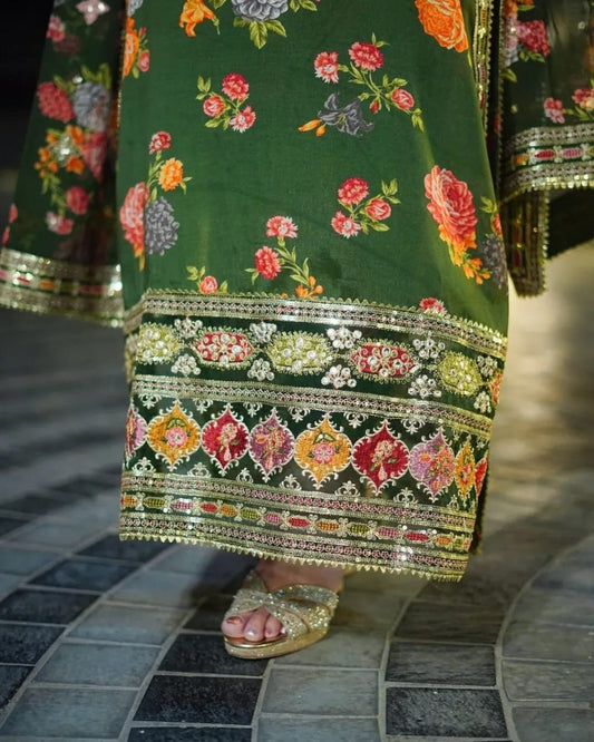 Green Jawel Embroidery (3.Pcs)