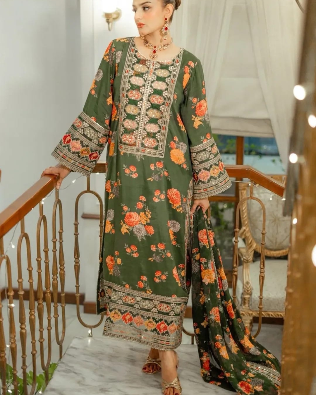 Green Jawel Embroidery (3.Pcs)