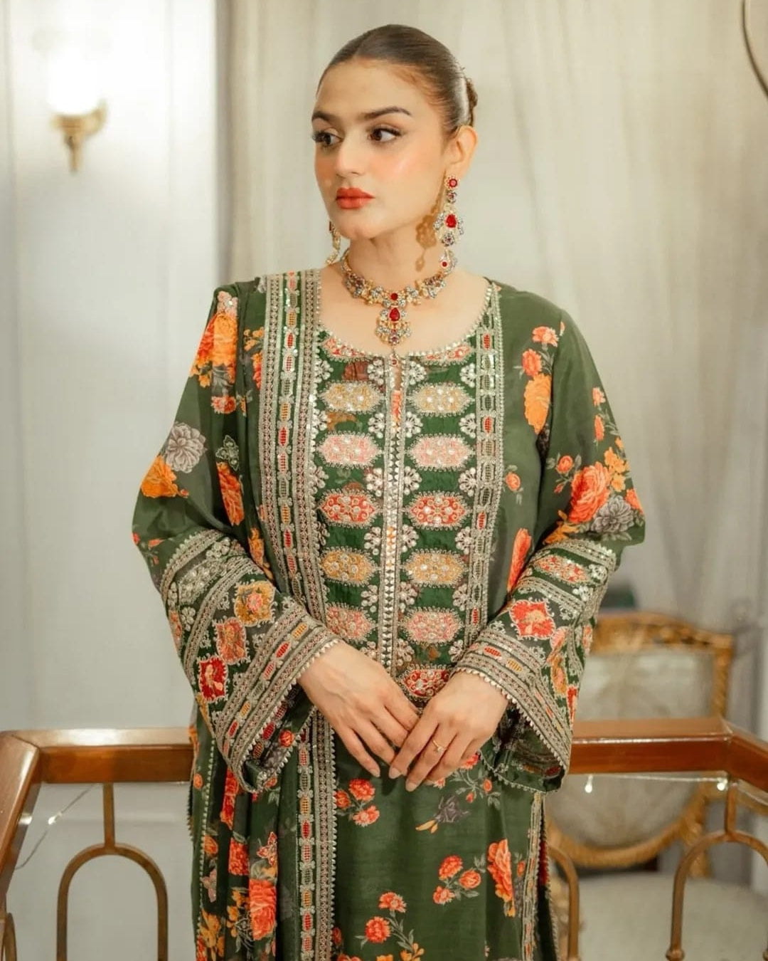 Green Jawel Embroidery (3.Pcs)