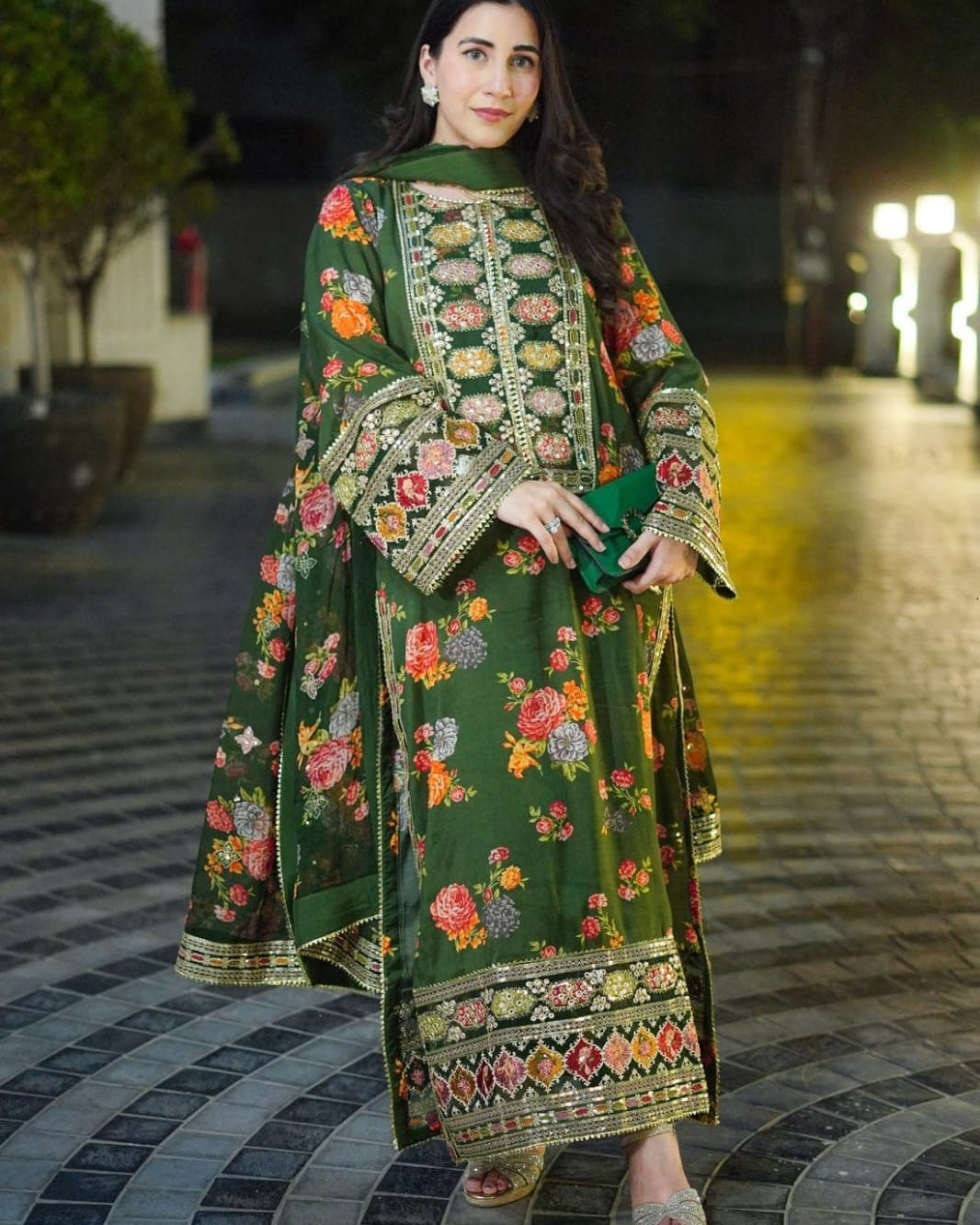 Green Jawel Embroidery (3.Pcs)