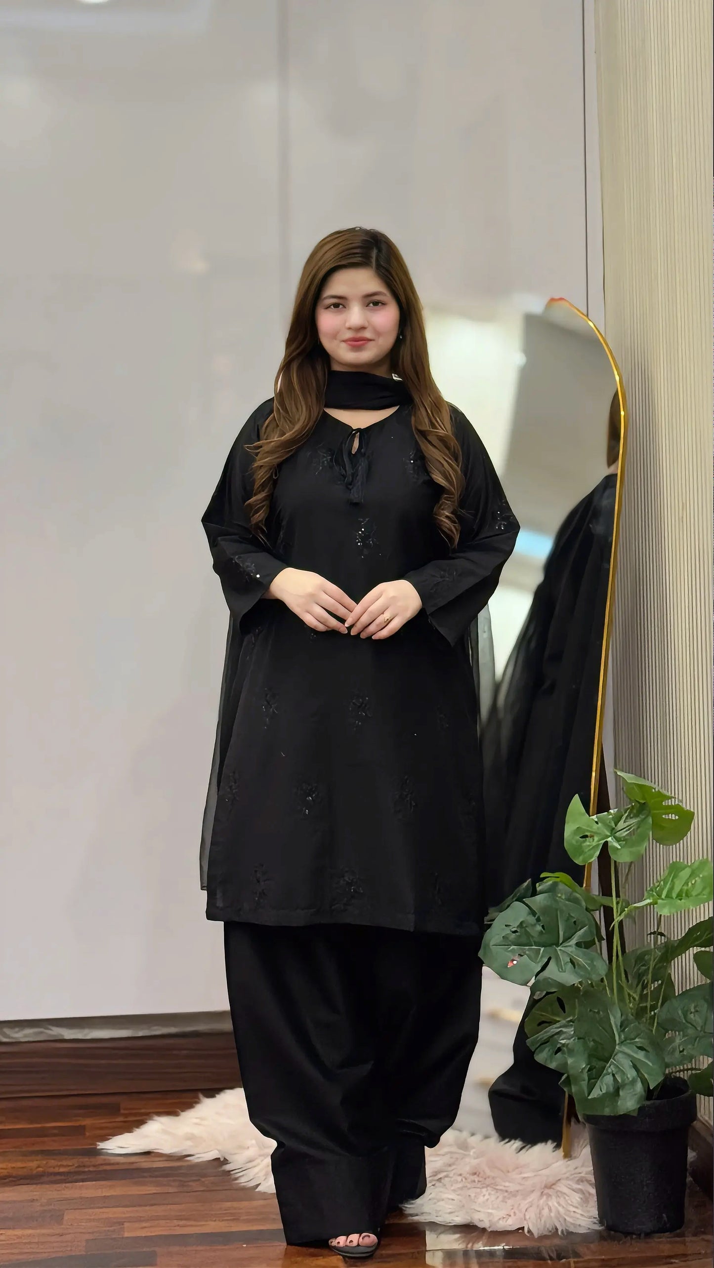 Black Bloom (Embroidery 3.PCs with Farshee Shalwar)