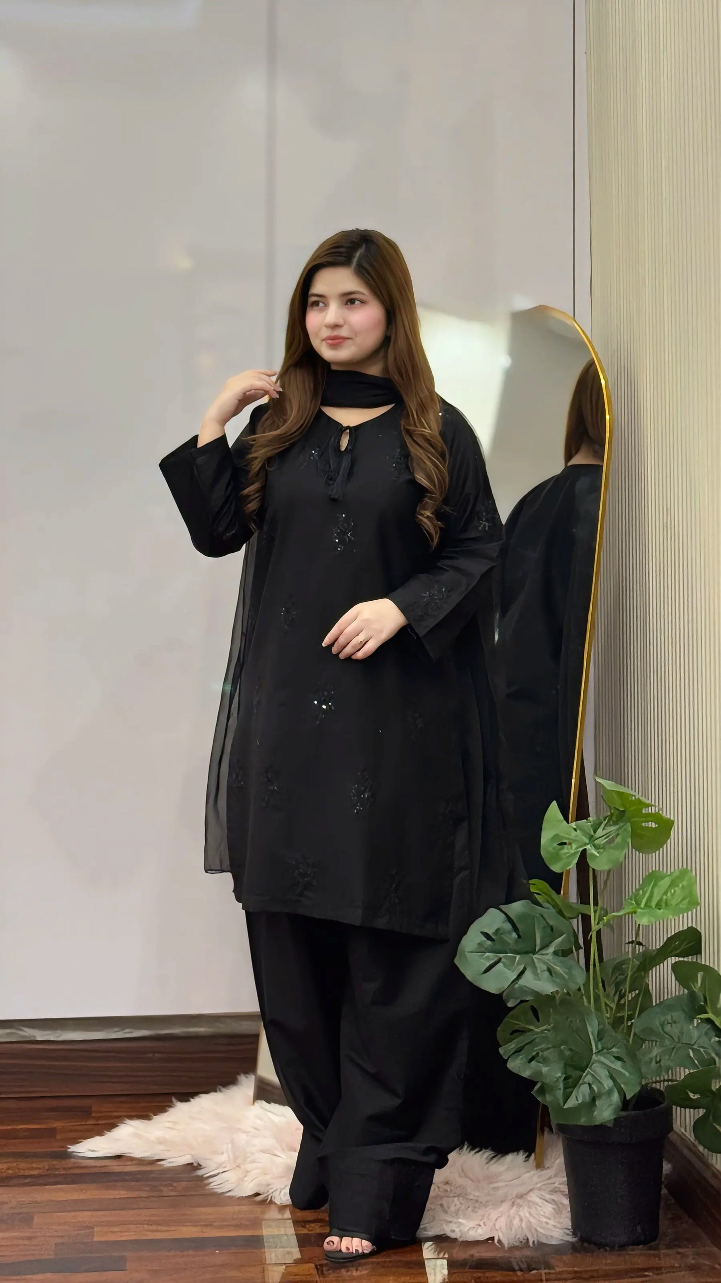 Black Bloom (Embroidery 3.PCs with Farshee Shalwar)