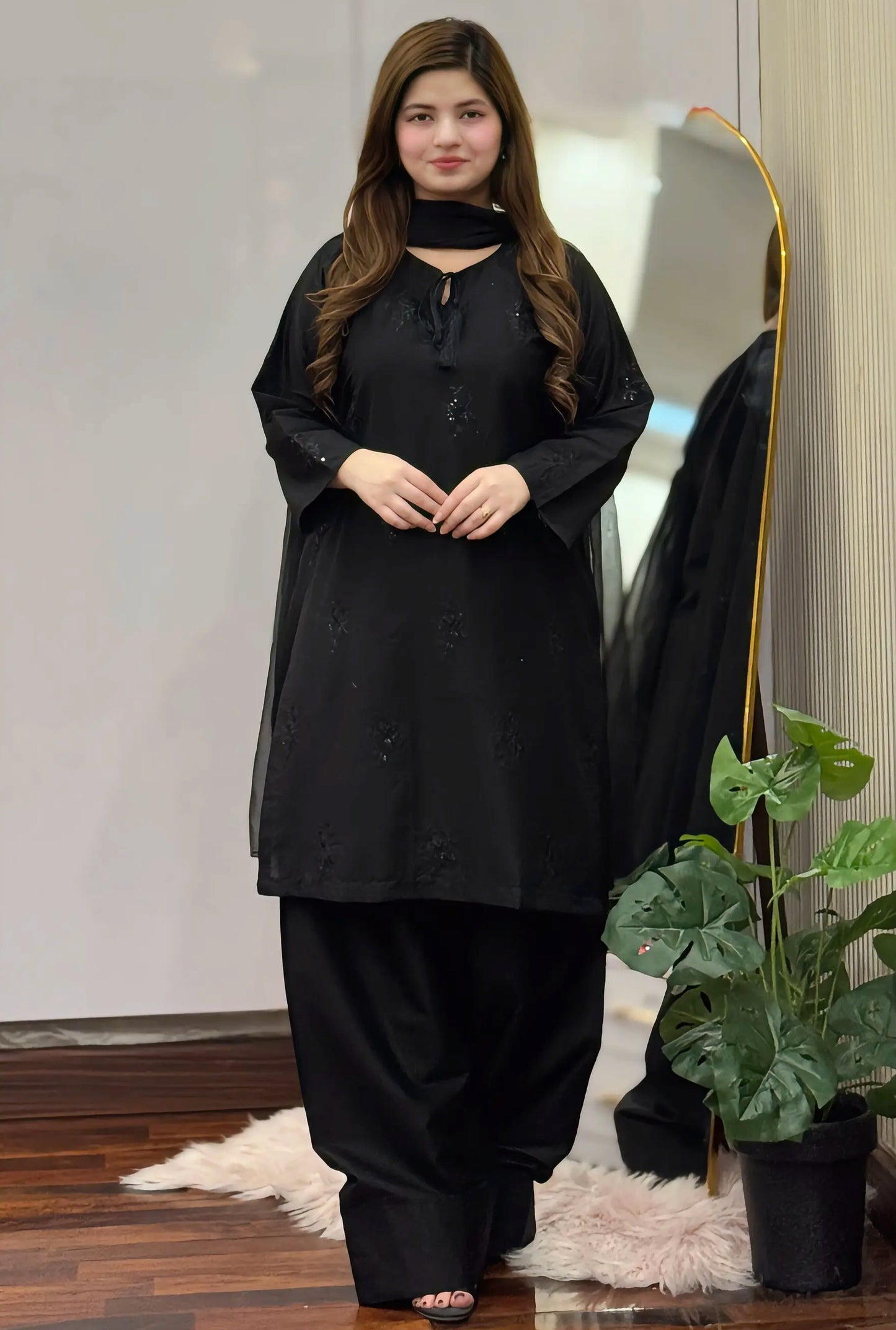 Black Bloom (Embroidery 3.PCs with Farshee Shalwar)