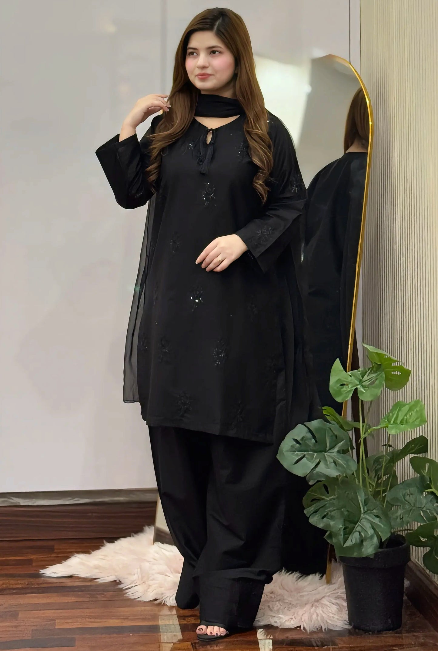 Black Bloom (Embroidery 3.PCs with Farshee Shalwar)