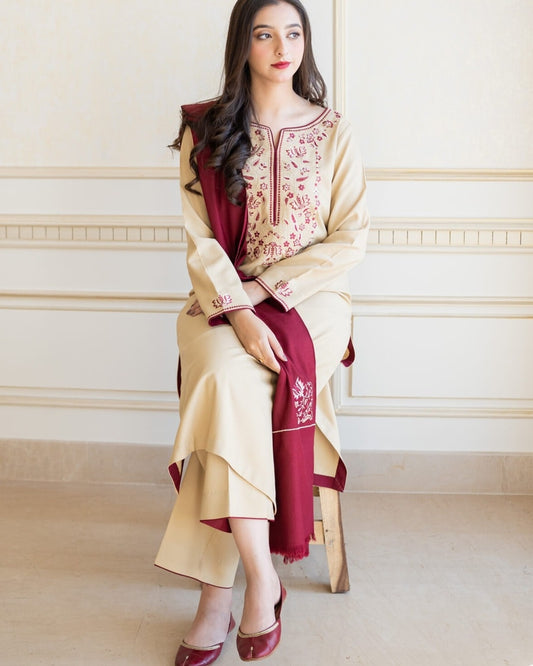 Sun-Shine Embroidery (3.Pcs With Shawl)