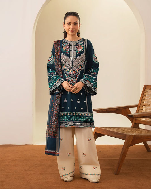 Zarqash (Embroidery 3.Pcs with bottom style Farshee Shalwar)