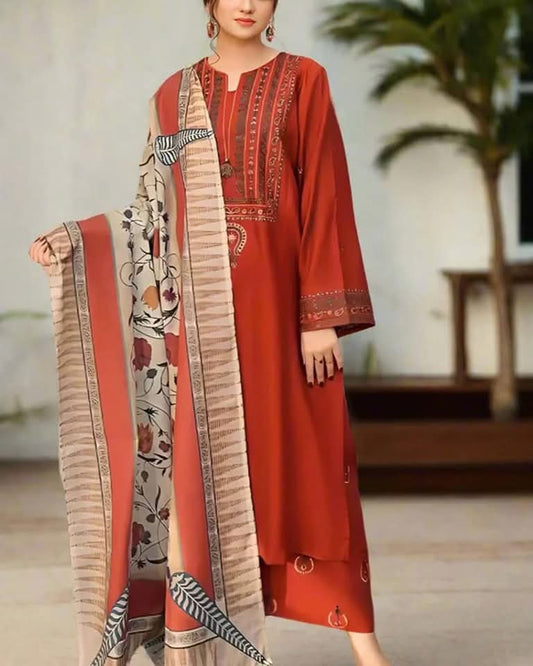 AYAT - EMBROIDERED WITH DIGITAL SHAWL (3.Pcs)