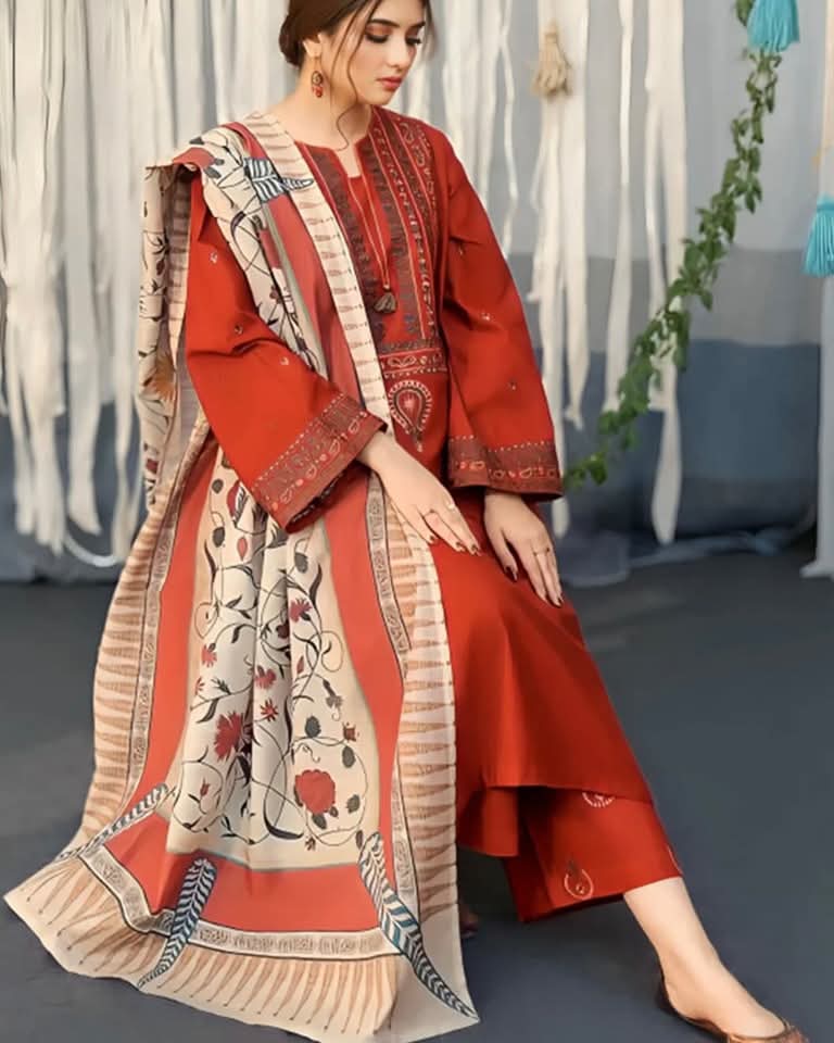 AYAT - EMBROIDERED WITH DIGITAL SHAWL (3.Pcs)