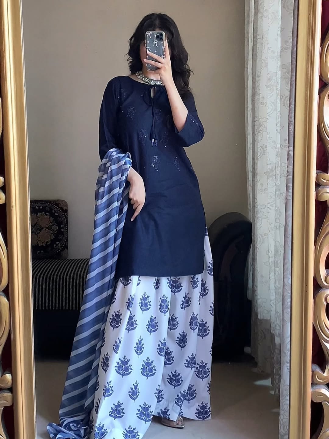 Blue Bloom Embroidery (3.Pcs)