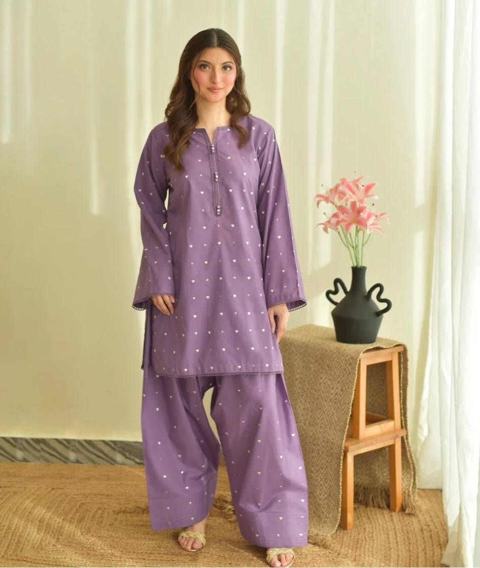 Purple Hearts (Embroidery 3.Pcs with Farshee Shalwar)