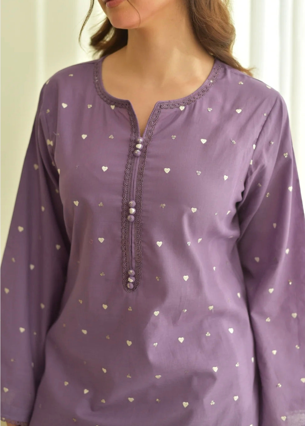 Purple Hearts (Embroidery 3.Pcs with Farshee Shalwar)