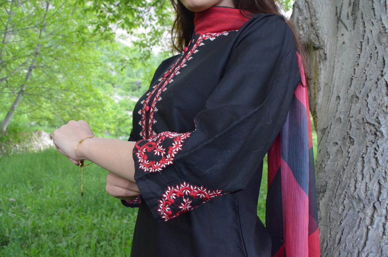 Black Charm (Embroidery 3.Pcs with Farshee Shalwar)