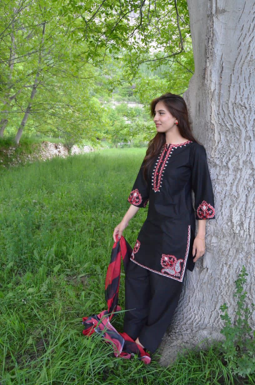 Black Charm (Embroidery 3.Pcs with Farshee Shalwar)