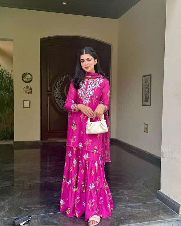 Pink Embroidery & Printed sharara (2.Pcs)