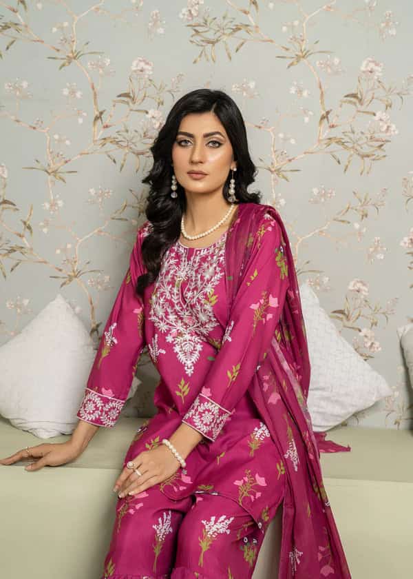Pink Embroidery & Printed sharara (2.Pcs)