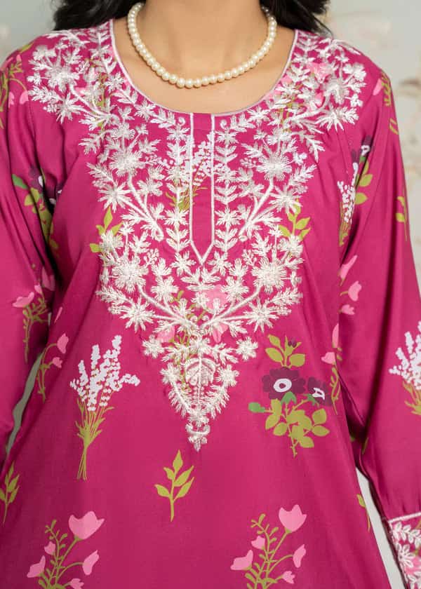 Pink Embroidery & Printed sharara (2.Pcs)