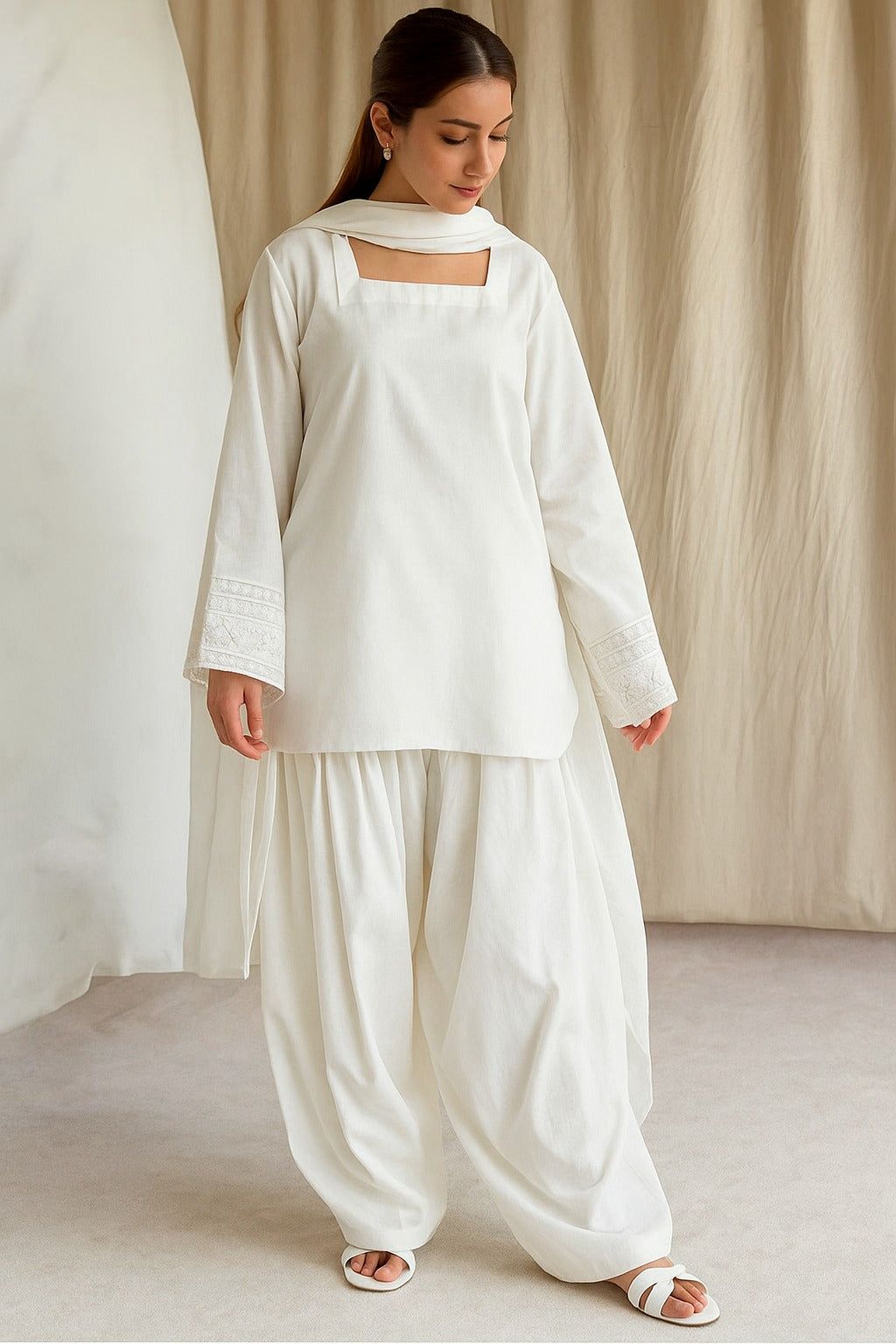 White Farshee (Embroidery 3.Pcs)